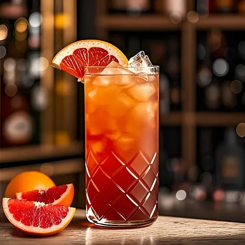 Salty Dog cocktail with salted rim, grapefruit slice, and vodka served over ice in a rocks glass.